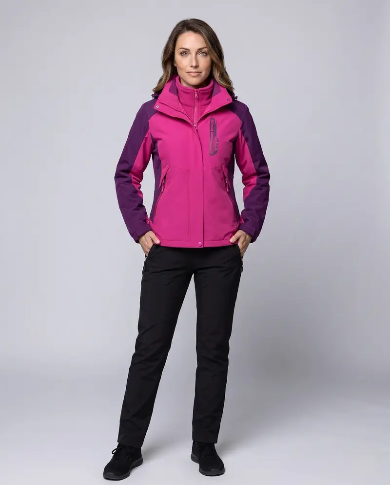 Damen multifunktionale Softshell Outdoorjacke Set mit Fleece Innenjacke und funktionalen Hosen Drune