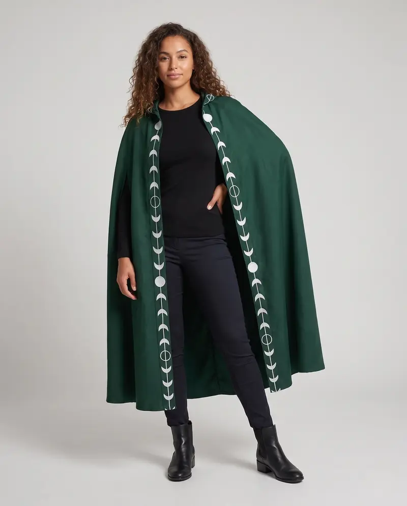 Damen mystischer Kapuzenumhang mit kunstvollem Design und detaillierten Verzierungen Drune