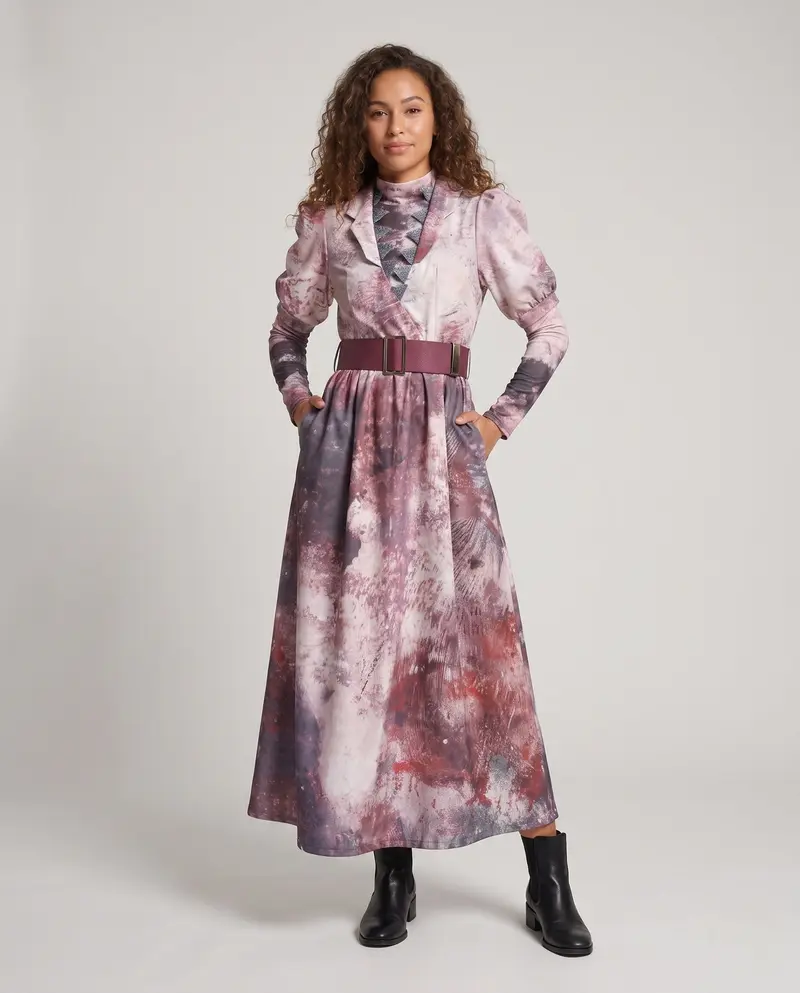 Damen Mystisches langes Kleid mit einzigartigem Print Drune