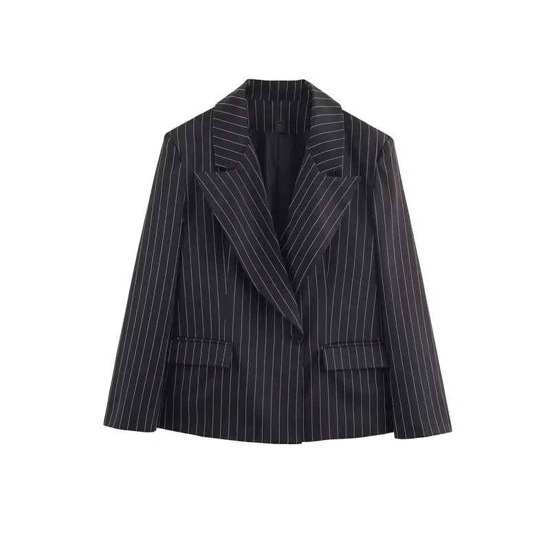 Damen Nadelstreifen-Blazer mit weitem Revers und Pattentaschen Drune