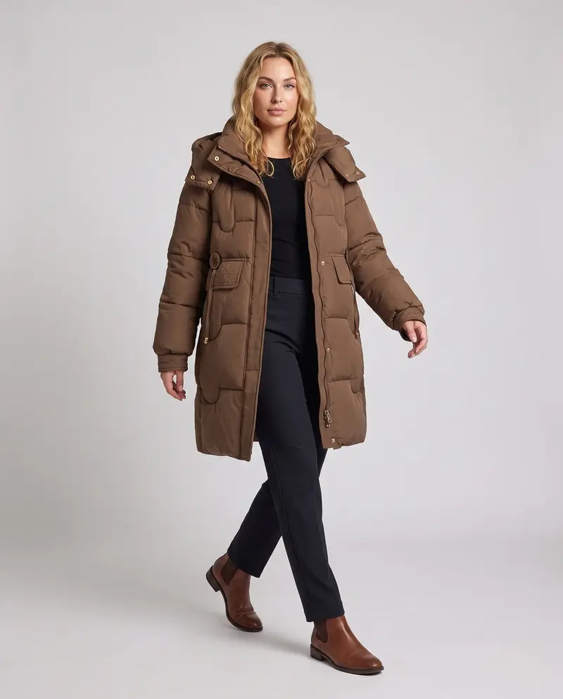 Damen nan längerer urban Stehkragen-Parka mit verstellbarem Kordelzug, dekorativer Knopfleiste und thermisch isolierender Füllung