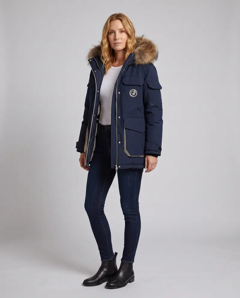 Damen Nano-Short Urban Thermal Parka im boxy Oversized-Schnitt mit abnehmbarem Kunstpelzbesatz und großen Klappentaschen