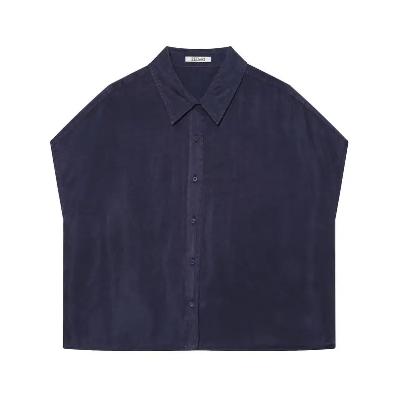 Damen Oversize Ärmellose Hemdbluse aus Leinenoptik mit durchgehender Knopfleiste Drune