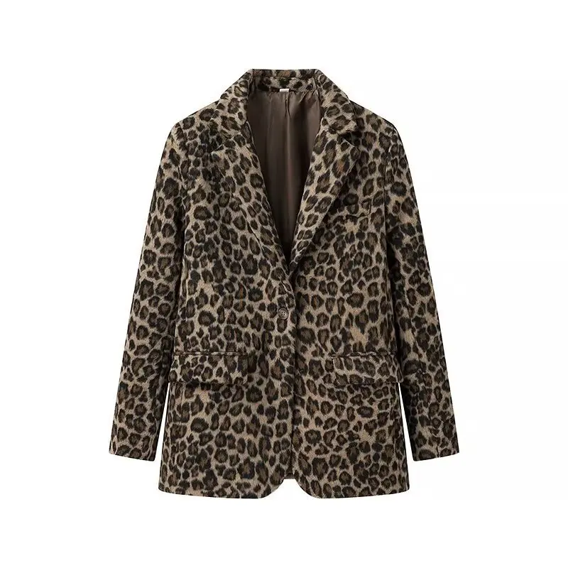 Damen Oversize‑Blazer im Leopardenprint mit Reverskragen und Pattentaschen Drune