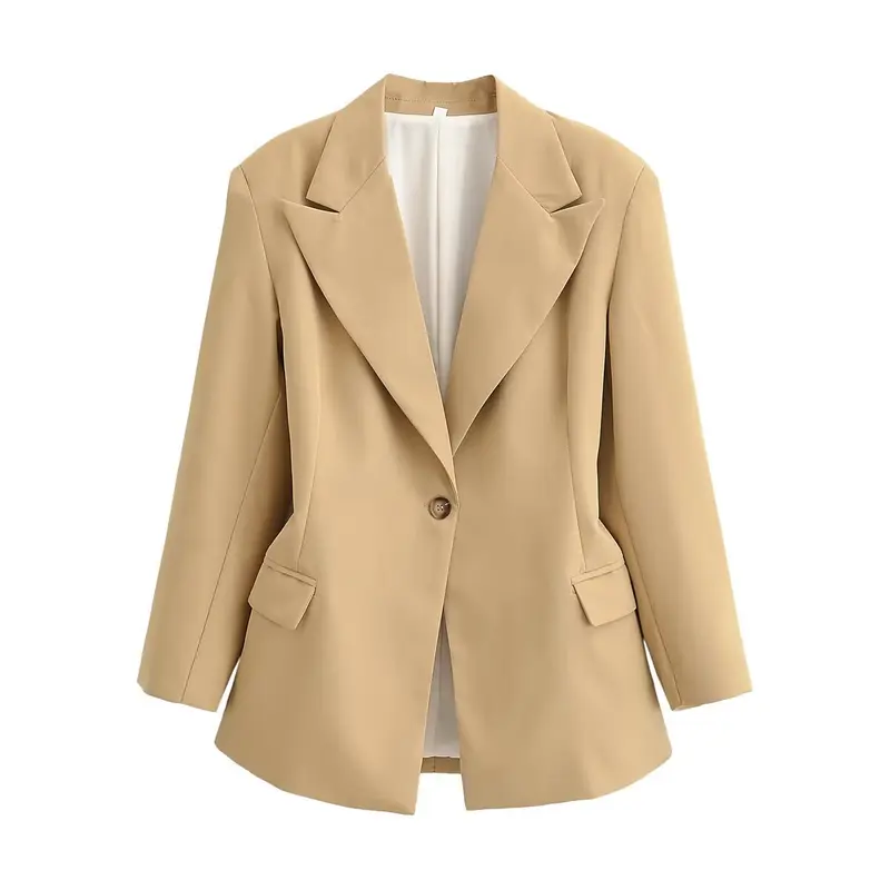 Damen Oversize-Blazer mit weitem Revers, Ein-Knopf-Verschluss und Pattentaschen Drune