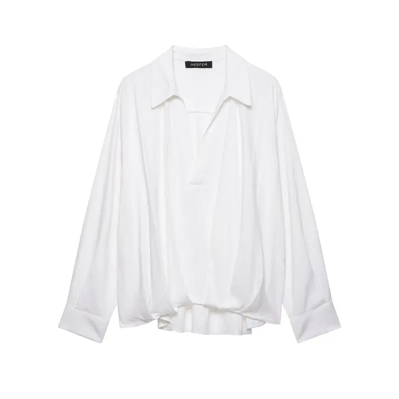 Damen Oversize-Bluse mit weitem Schnitt, tiefem V‑Ausschnitt und elastischem Saum Drune