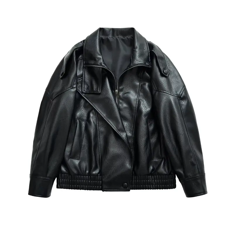 Damen Oversize-Bomberjacke im Biker-Mix mit Revers und elastischem Taillenbund Drune