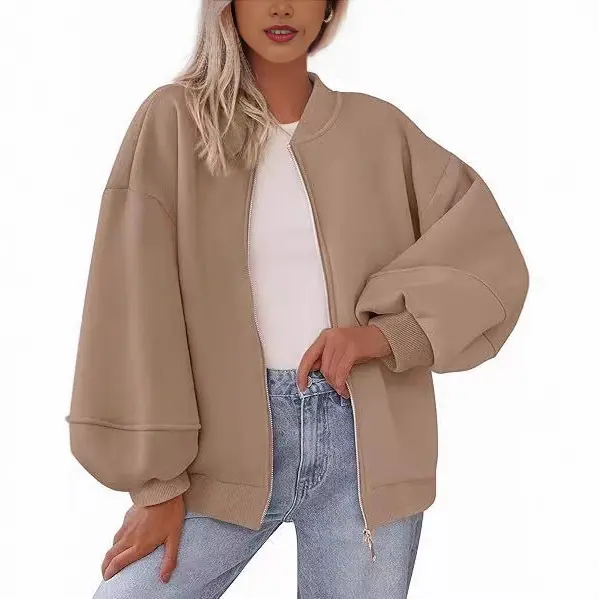 Damen Oversize Bomberjacke mit Ballonärmeln und Reißverschluss Drune