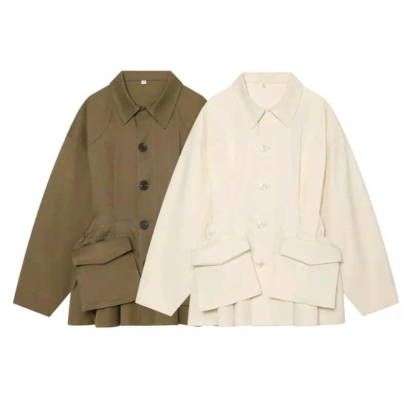 Damen Oversize-Boxy-Übergangsjacke mit großen Pattentaschen und Tunnelzug Drune