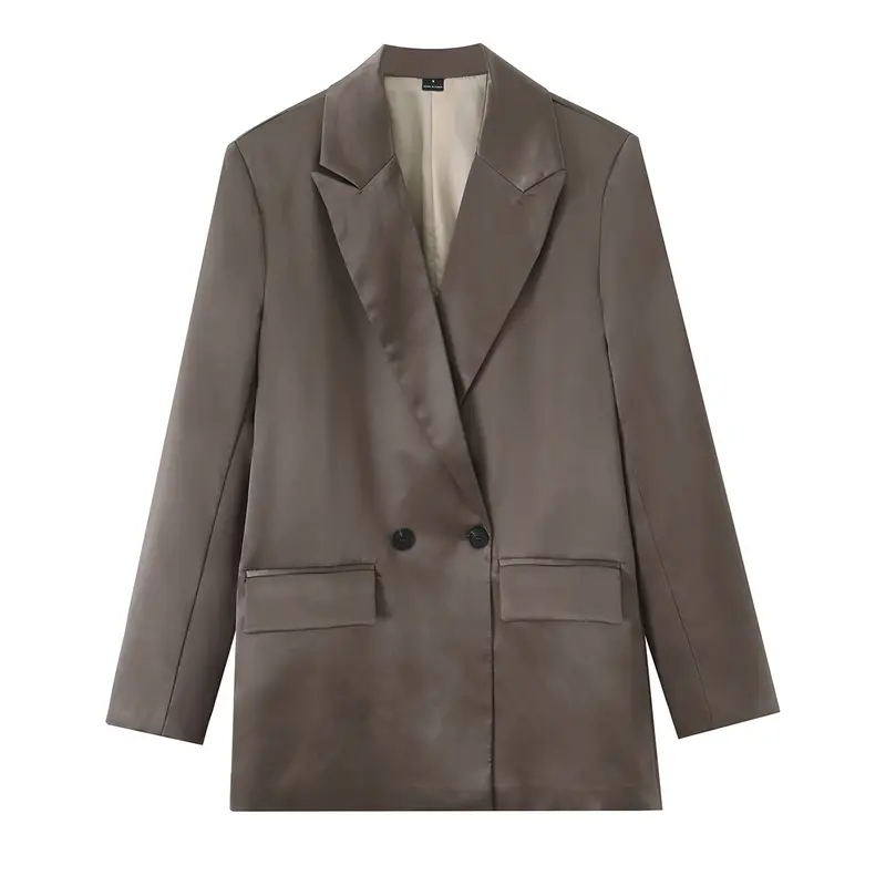 Damen Oversize Doppelreiher-Blazer aus satinierter Faux-Lederoptik Drune