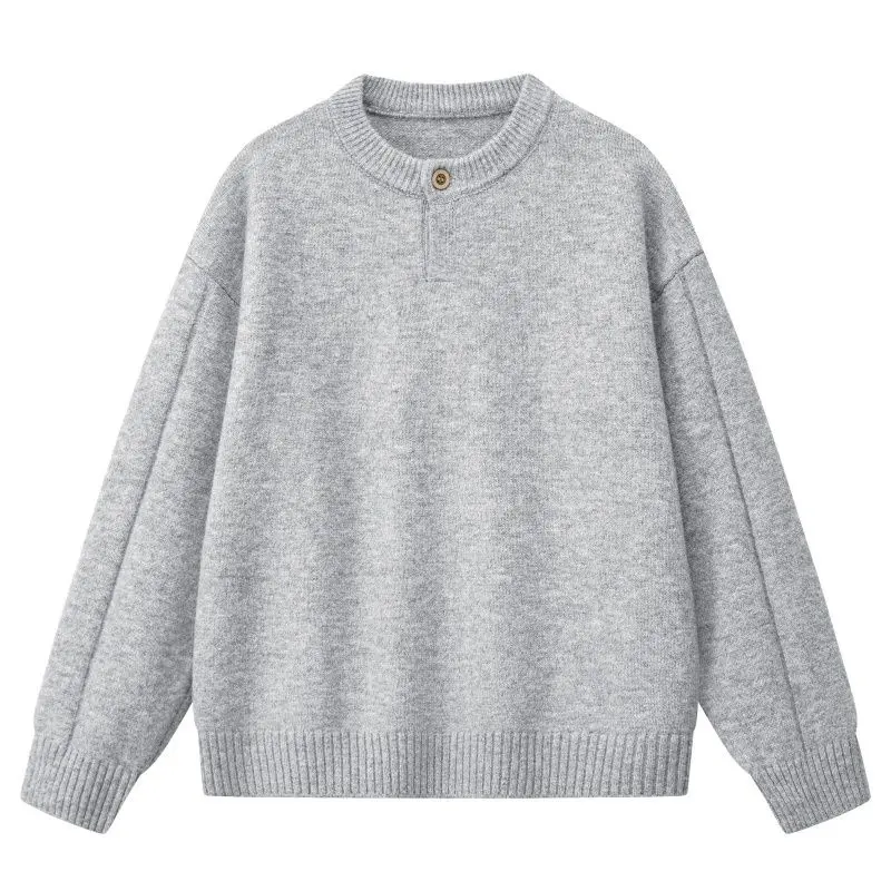 Damen Oversize Feinstrickpullover mit Halbknopfleiste, überschnittener Schulter & geripptem Saum Drune