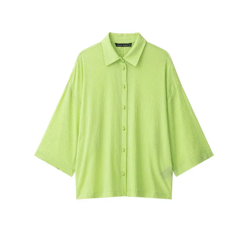Damen Oversize Hemdbluse aus Crinkle-Gewebe mit weiten Ärmeln und durchgehender Knopfleiste Drune