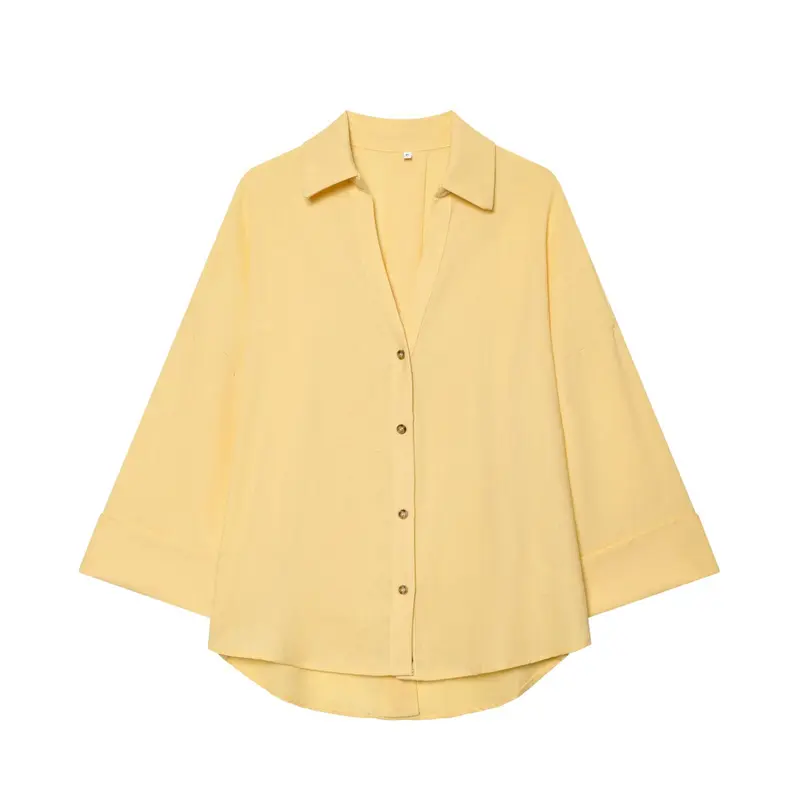Damen Oversize Hemdbluse mit 3/4‑Ärmeln, High‑Low‑Saum und Hemdkragen Drune