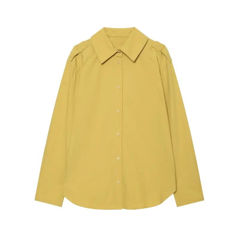 Damen Oversize‑Hemdbluse mit breitem Kentkragen und Schulterklappen Drune
