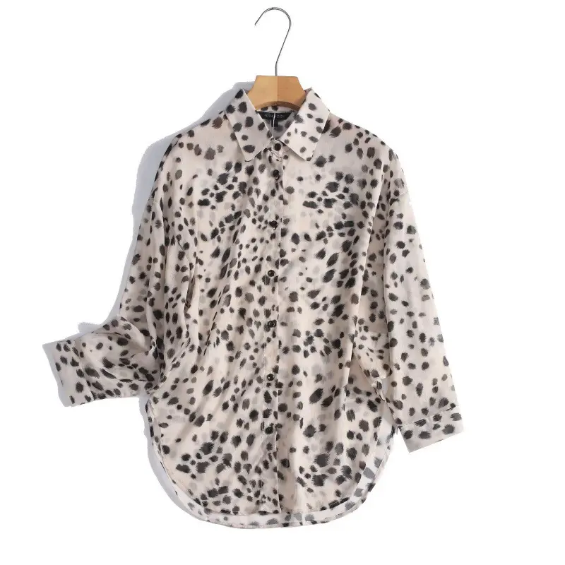 Damen Oversize-Hemdbluse mit Dalmatiner-Print und abgerundetem Saum Drune
