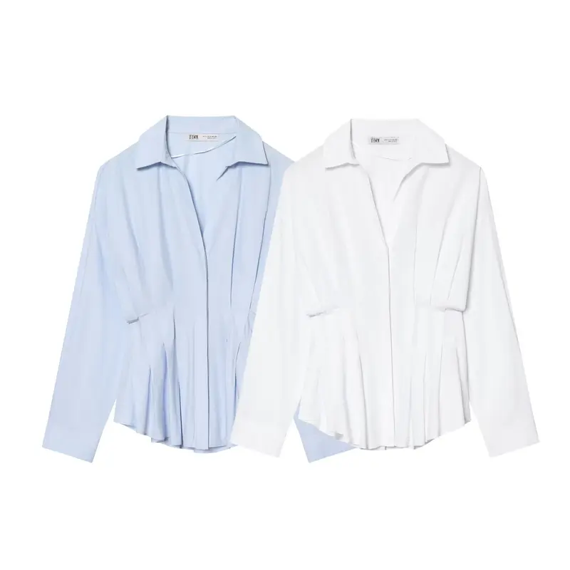 Damen Oversize-Hemdbluse mit taillierter Kellerfalten-Optik und verdeckter Knopfleiste Drune