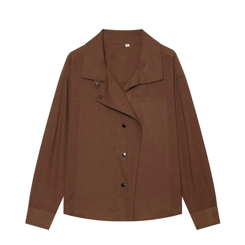 Damen Oversize Hemdblusen-Jacke mit Druckknopfblende und weiter Passform Drune