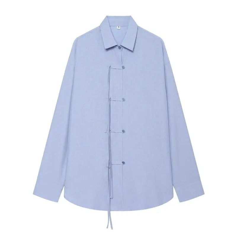 Damen Oversize-Hemdjacke mit Tunnelzug, Zierknotenverschluss und Hemdkragen Drune