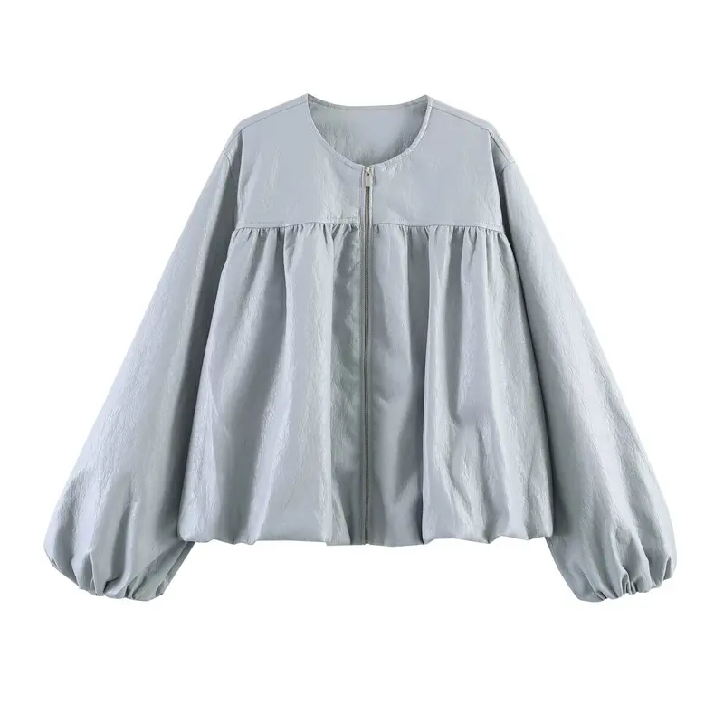 Damen Oversize-Jacke mit Ballonärmeln, Reißverschluss und geraffter Passe Drune