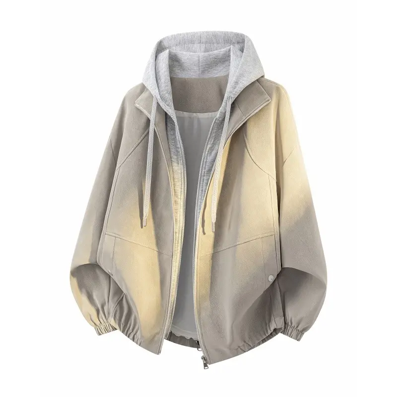 Damen Oversize Kapuzenjacke mit zweilagiger Kontrastkapuze und elastischem Saum Drune
