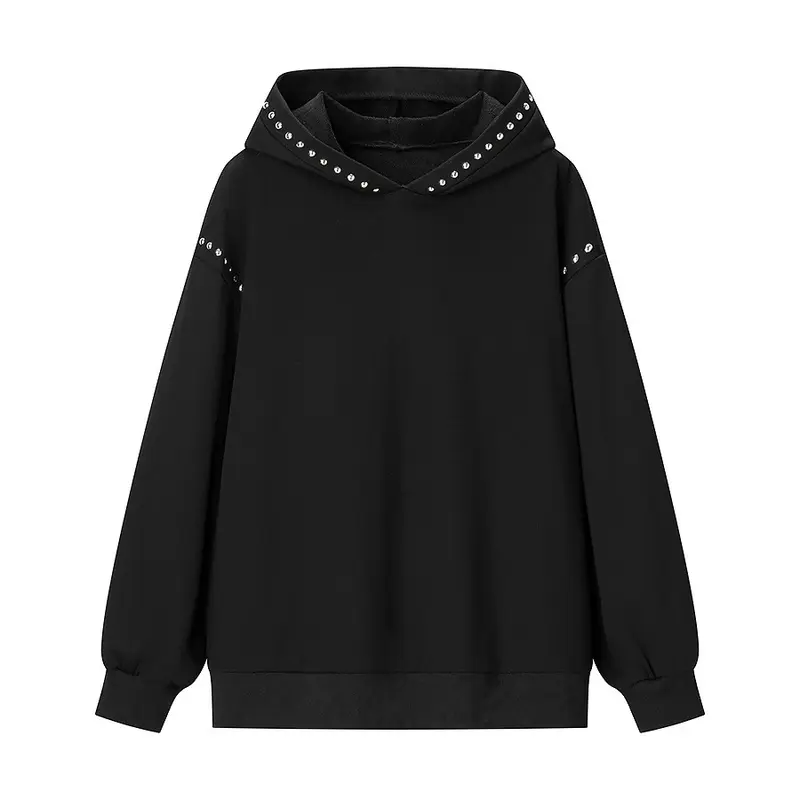 Damen Oversize-Kapuzenpullover mit Nietenbesatz und Rippbündchen Drune