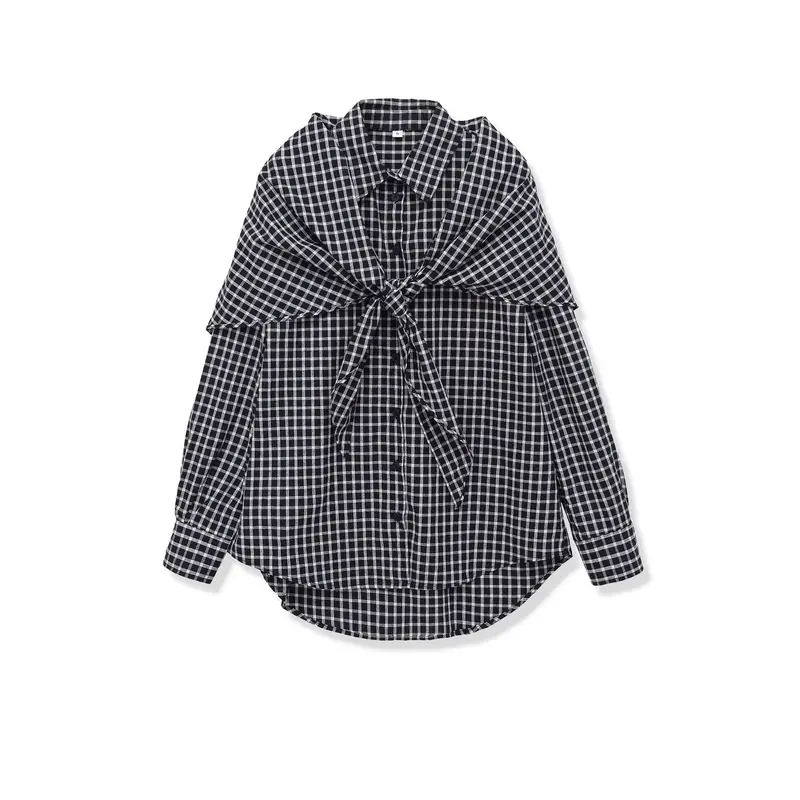 Damen Oversize kariertes Hemd mit abgerundetem Saum Drune