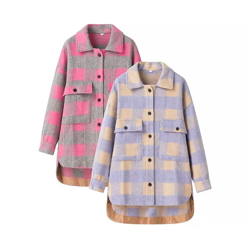Damen Oversize-Karo‑Teddyjacke mit verlängertem Rückenteil und aufgesetzten Brusttaschen Drune