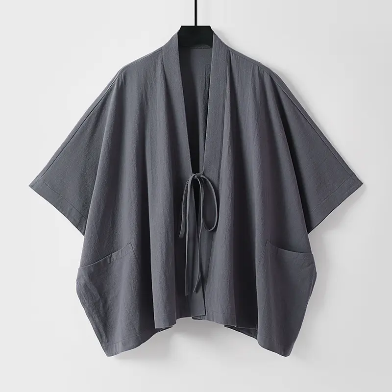 Damen Oversize Kimono-Cardigan mit Bindeband und aufgesetzten Taschen Drune