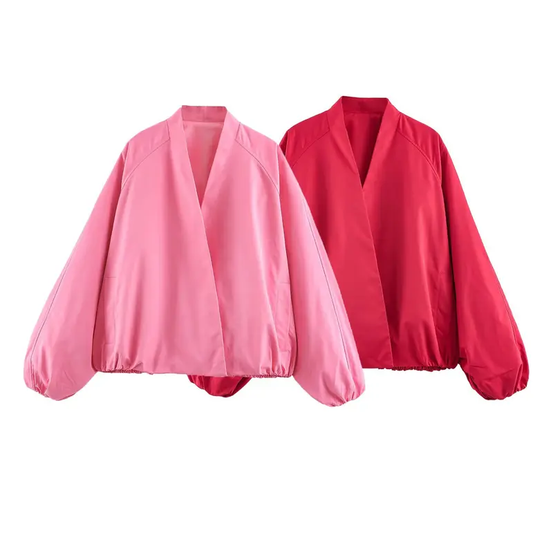 Damen Oversize-Kimono Kurzjacke mit Ballonärmeln und elastischem Saum Drune