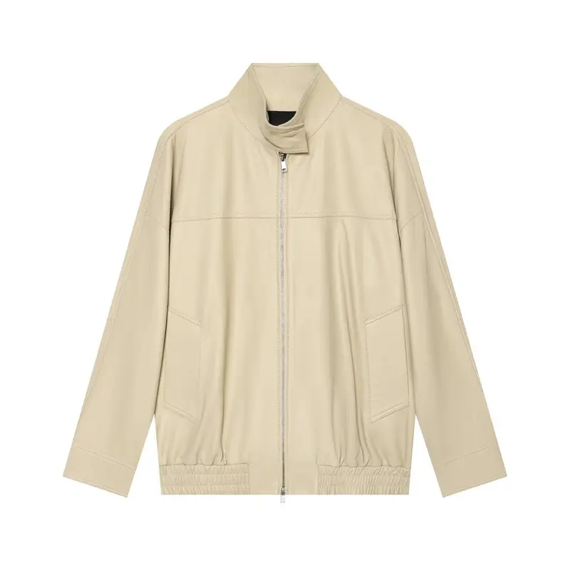 Damen Oversize Kunstleder-Blousonjacke mit Stehkragen Drune