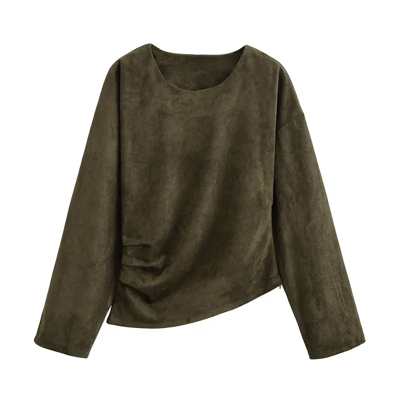 Damen Oversize-Langarmshirt aus Veloursoptik mit asymmetrischem Saum Drune
