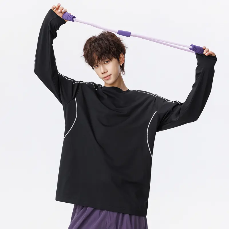 Damen Oversize-Langarmshirt aus Waffel‑ und Jersey‑Mix mit kontrastierenden Flatlocknähten Drune