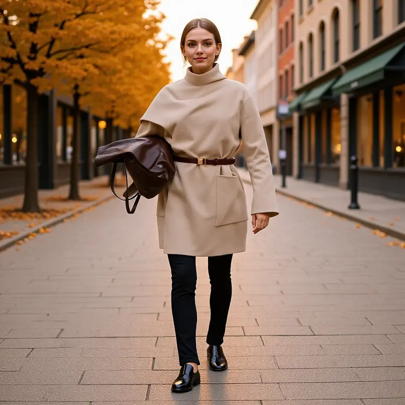 Damen Oversize-Mantel mit Stehkragen, asymmetrischem Überwurf und aufgesetzter Tasche Drune
