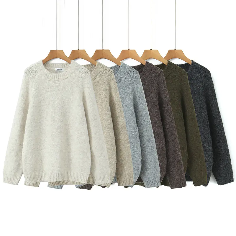 Damen Oversize Mohair‑Optik Pullover mit Rundhalsausschnitt und Raglanärmeln Drune
