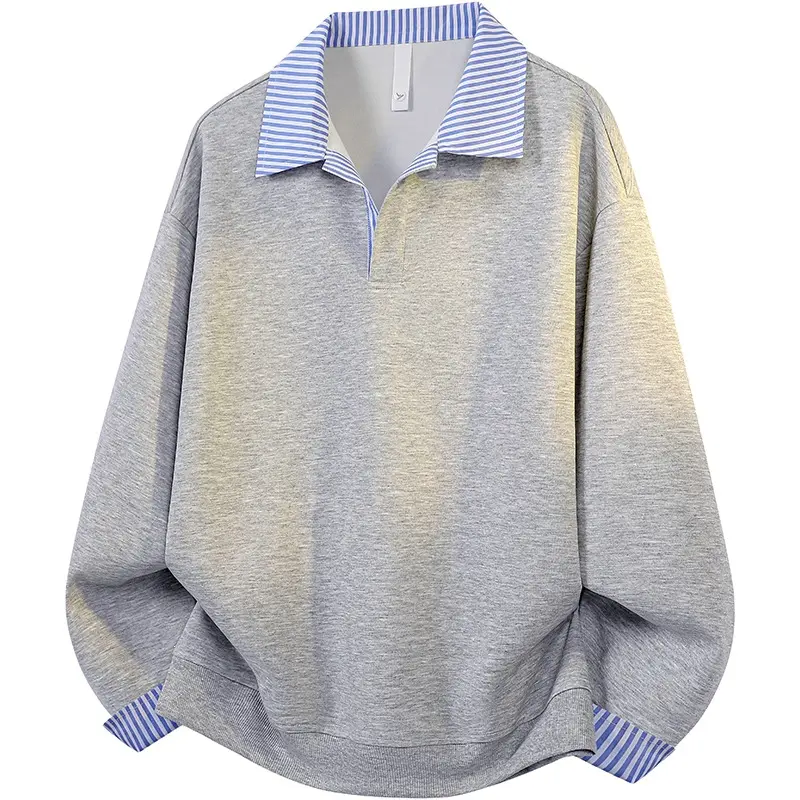 Damen Oversize-Polo-Sweatshirt mit Kontrastkragen & gestreiften Manschetten Drune