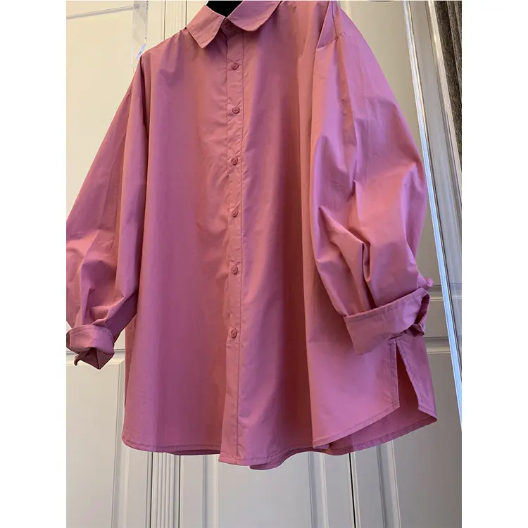 Damen Oversize-Popeline-Bluse mit Ballonärmeln, Hemdkragen und abgerundetem Saum Drune