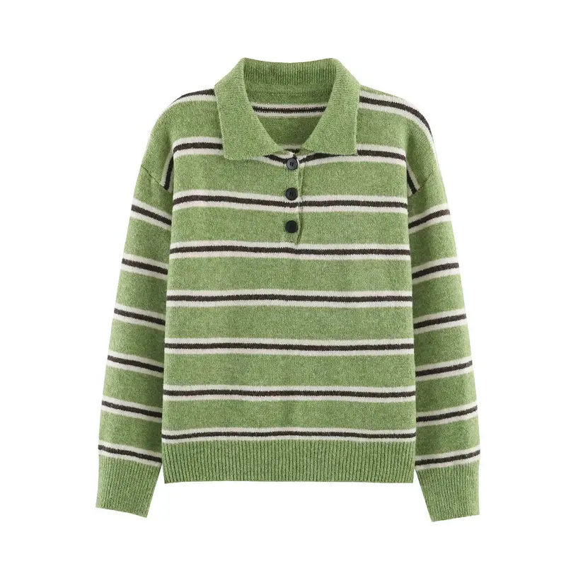 Damen Oversize-Pullover mit Polokragen und Bretonstreifen Drune