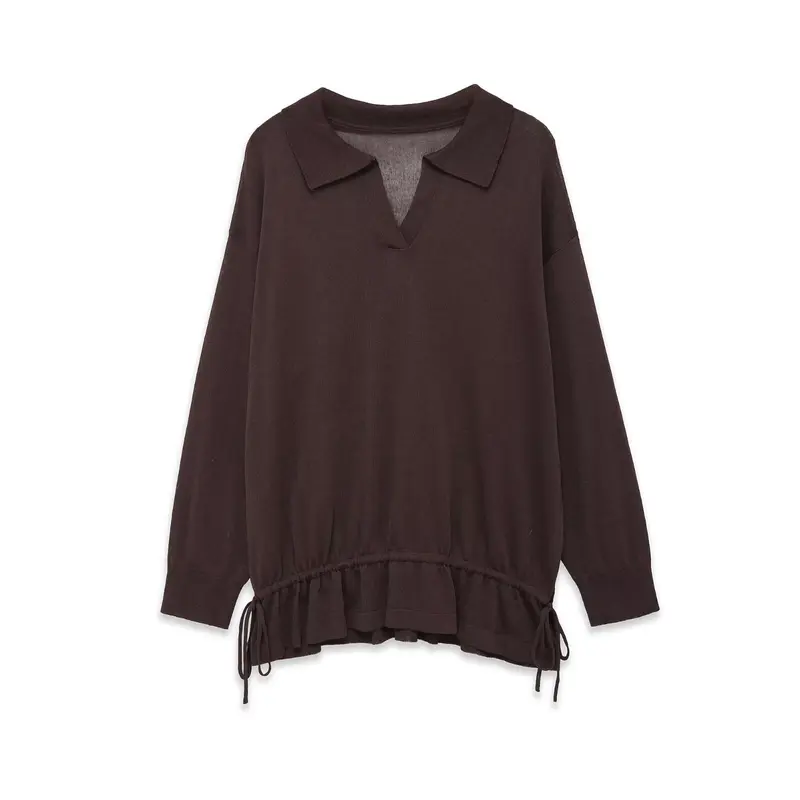 Damen Oversize-Pullover mit Polokragen, V-Ausschnitt und Tunnelzug Drune