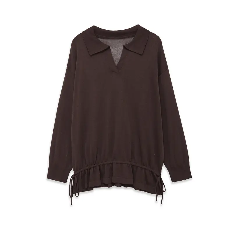 Damen Oversize‑Pullover mit Polokragen, V‑Ausschnitt und Tunnelzugsaum Drune
