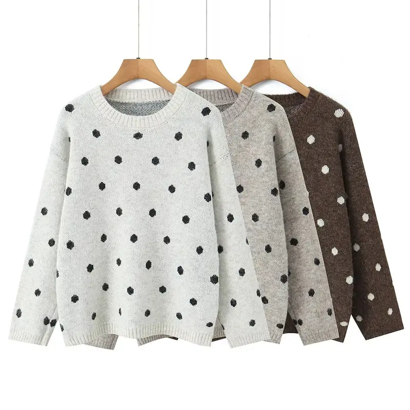 Damen Oversize Punkte‑Strickpullover mit Rundhalsausschnitt Drune