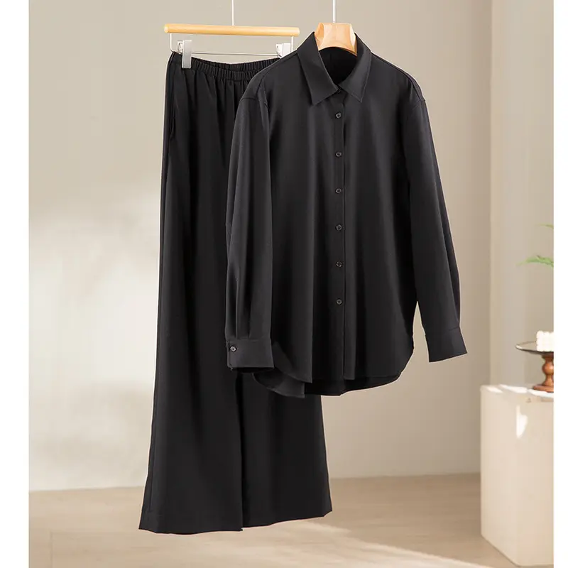 Damen Oversize-Satinbluse im Hemdcut mit klassischem Kragen und abgerundetem Saum Drune