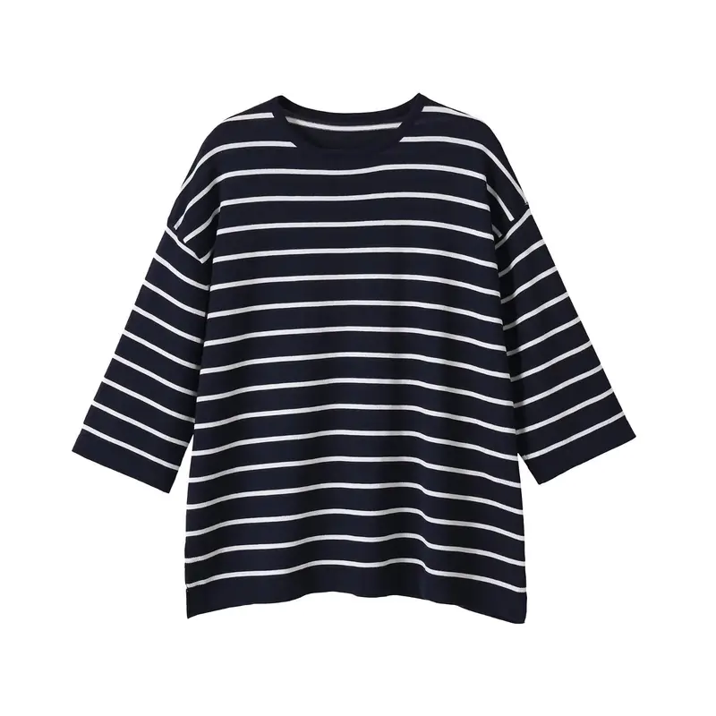 Damen Oversize Streifen-Tunika mit 3/4-Ärmeln Drune