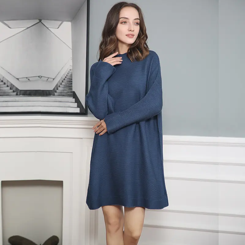 Damen Oversize Strick-Tunika mit kurzem Stehkragen und überschnittener Schulter Drune