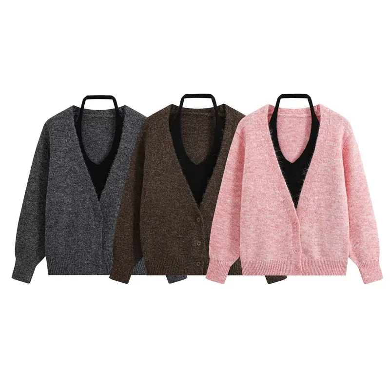 Damen Oversize Strickcardigan mit tiefem V Ausschnitt und Rippbund Drune
