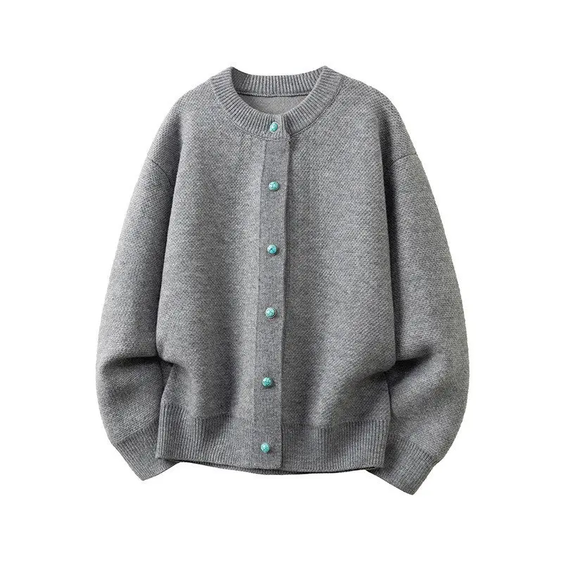 Damen Oversize-Strickjacke mit rundem Ausschnitt und kontrastknöpfen Drune