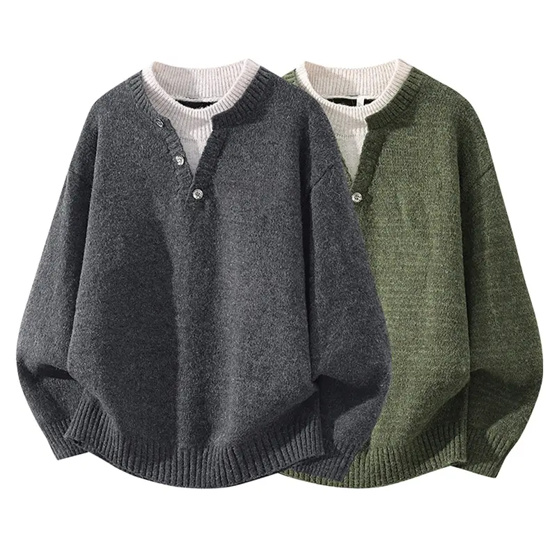 Damen Oversize-Strickpullover mit Henley‑Halbknopfkragen und geripptem Saum Drune