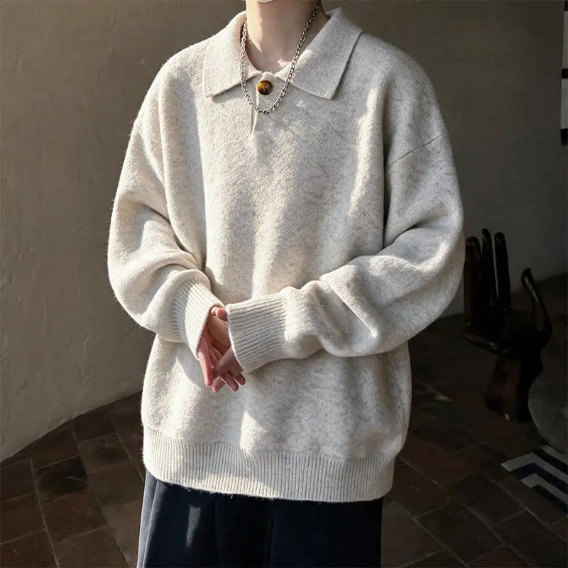 Damen Oversize-Strickpullover mit Polokragen und Ein-Knopf-Detail Drune