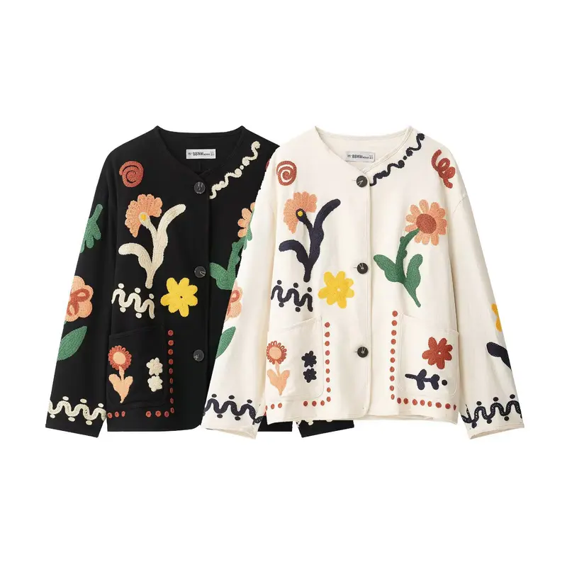 Damen Oversize Sweatshirt mit floraler Chenille‑Stickerei Drune