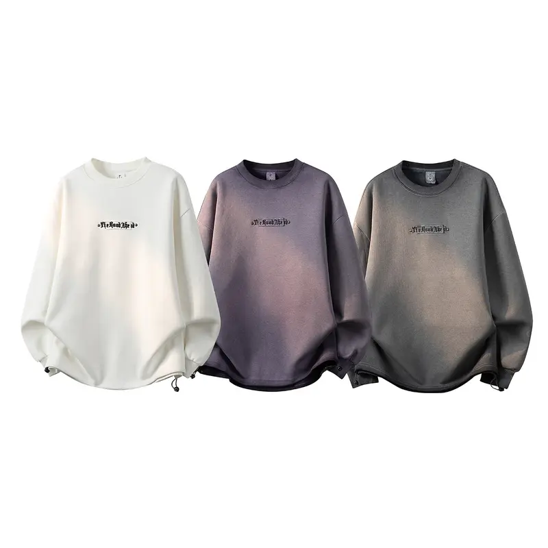 Damen Oversize-Sweatshirt mit gesticktem Schriftzug, abgerundetem Saum & überschnittener Schulter Drune