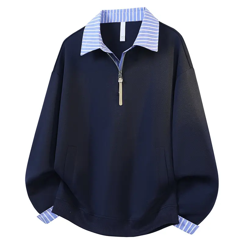 Damen Oversize-Sweatshirt mit Hemdkragen & Halbzip im Lagenlook Drune